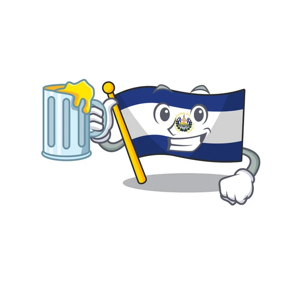 Happy flag el salvador Scroll mascot design with a big glass — ストックベクタ