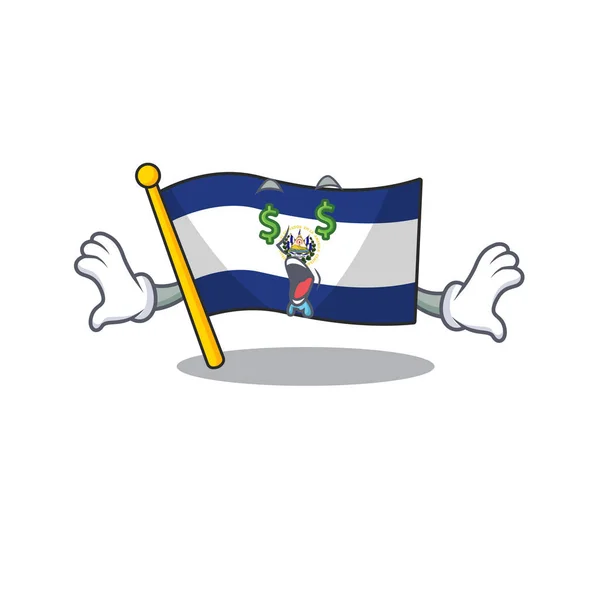 Flaga el salvador Przewiń z pieniędzmi oko kreskówki styl postaci — Wektor stockowy