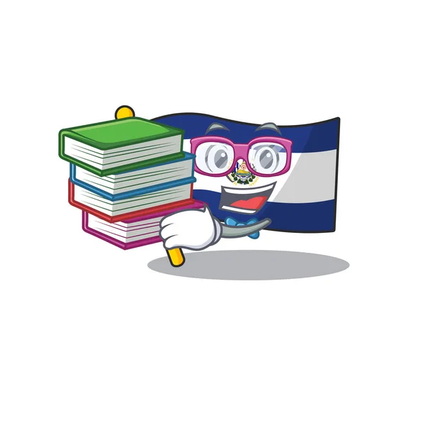 Smart Student flag el salvador Mascotte de défilement dessin animé avec livre — Image vectorielle