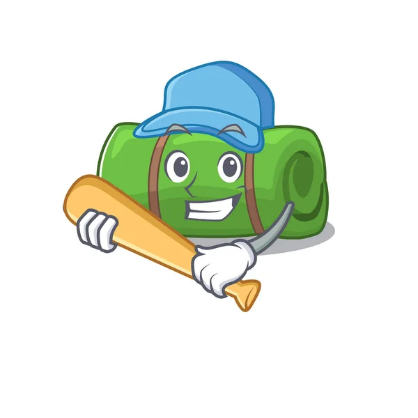 Cool camping mat Scroll cartoon character design with baseball — 스톡 벡터