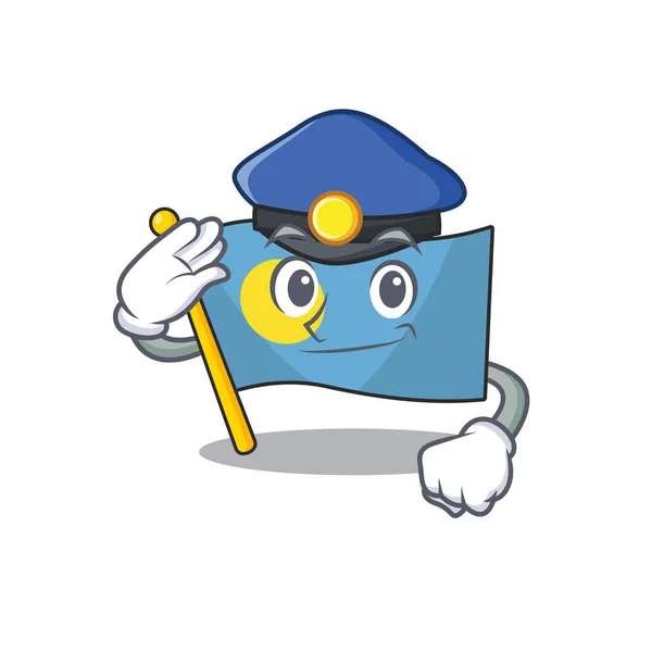 Flagga palau Scroll Cartoon maskot stil som en polis — Stock vektor