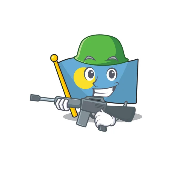 Uma mascote de bandeira palau Scroll Exército com metralhadora —  Vetores de Stock