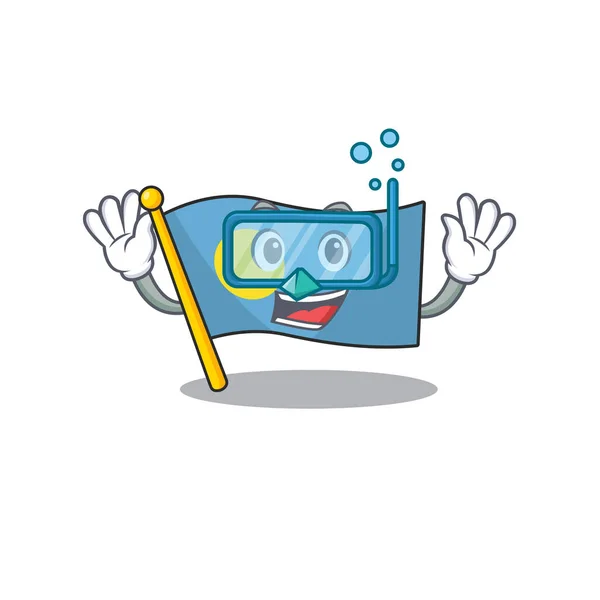 Mascota de dibujos animados con bandera palau Desplazamiento con gafas de buceo — Vector de stock
