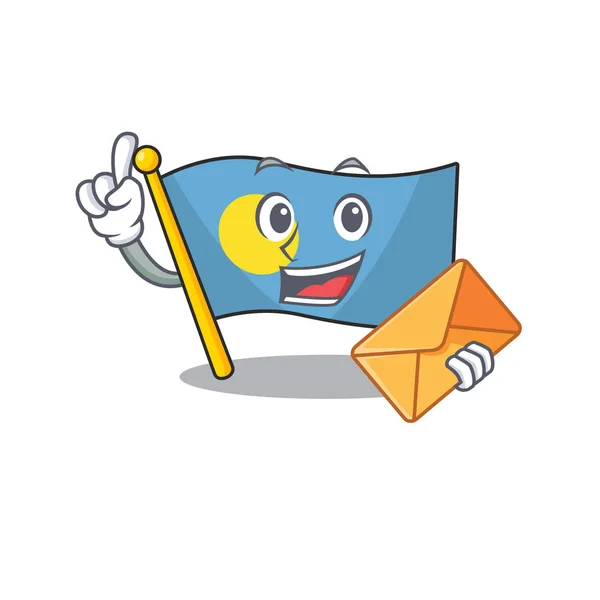 Happy face flag palau Scroll mascot design with envelope — 스톡 벡터