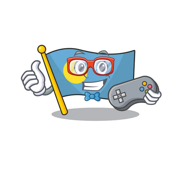 Engraçado geek gamer flag palau Scroll cartoon character style — Vetor de Stock