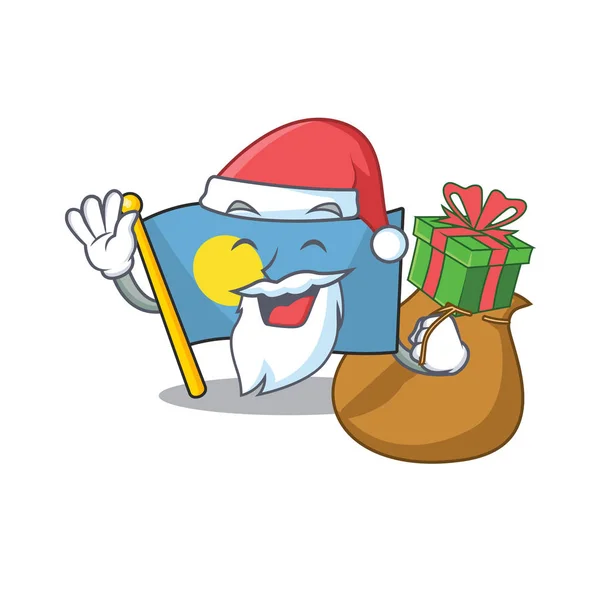 Santa flag palau Scroll Cartoon character design with box of gift — 스톡 벡터