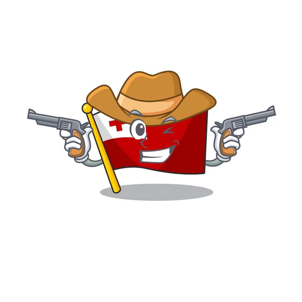 Flag tonga Scroll mascot performed as a Cowboy with guns — Stock Vector