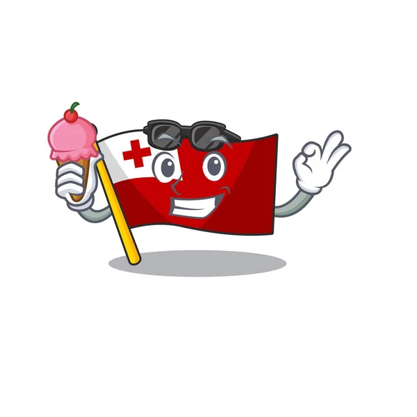 Счастливый шарж на флаг тонга Свиток с мороженым — стоковый вектор