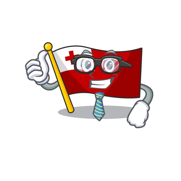 Cool Empresário bandeira tonga Scroll personagem dos desenhos animados com óculos — Vetor de Stock