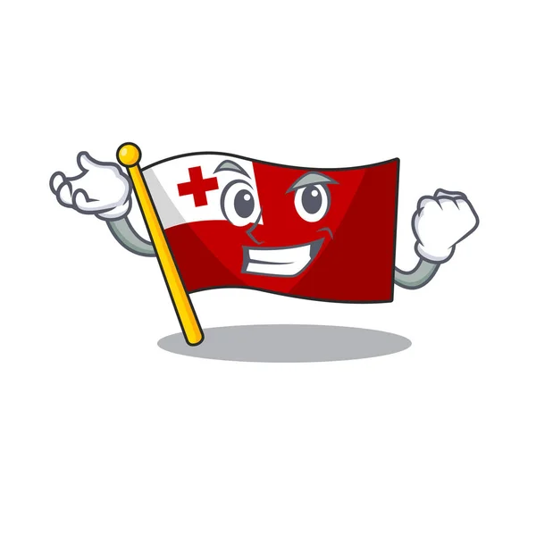 Счастливый уверенный в себе Успешный флаг Тонга Свиток стиль персонажа мультфильма — стоковый вектор
