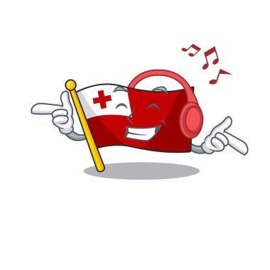 Dinleyen müzik bayrağı tonga Scroll maskot karakter tasarımı