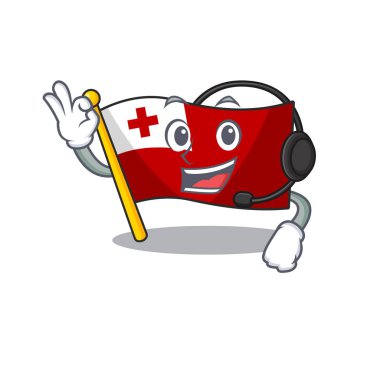 sevimli bayrak tonga Scroll karakter tasarımı kulaklık takıyor