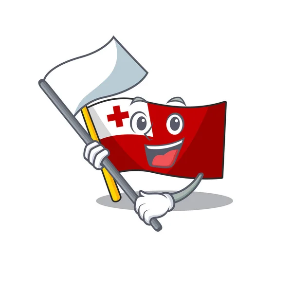 Милый флаг Тонга Scroll мультяшный стиль персонажа с флагом — стоковый вектор