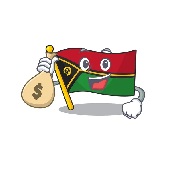 Smiley flag vanuatu scroll cartoon figur mit geldbeutel — Stockvektor