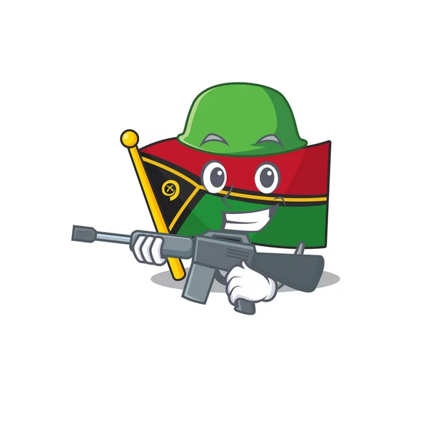 Uma mascote de bandeira vanuatu Scroll Exército com metralhadora — Vetor de Stock