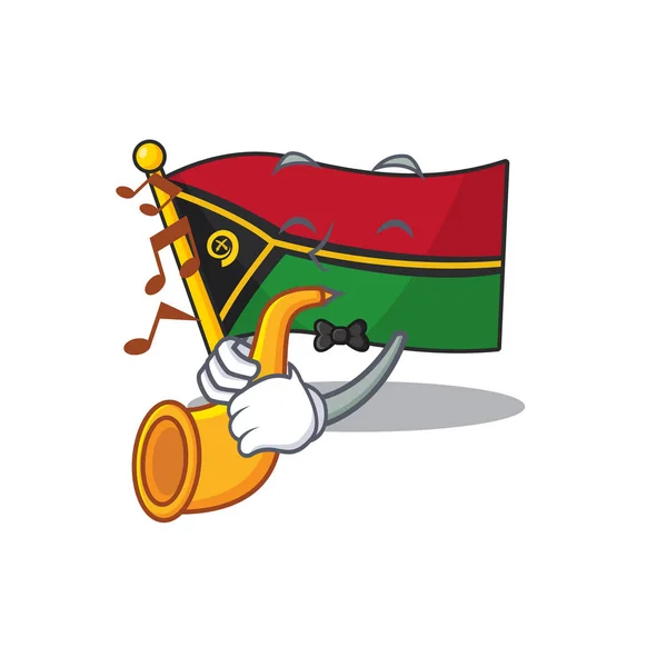 Bandeira vanuatu Scroll desenho animado personagem desempenho com trompete — Vetor de Stock