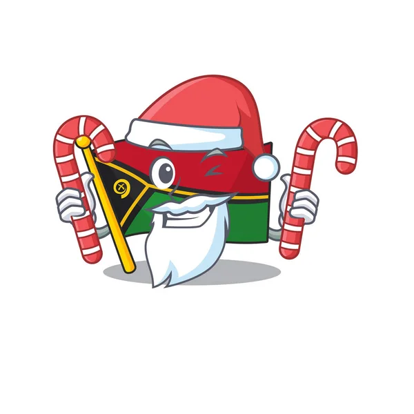 Happy flag vanuatu scroll cartoon figur in weihnachtsmann mit bonbons — Stockvektor