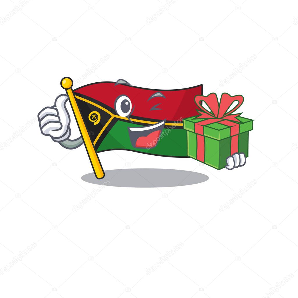 happy face flag vanuatu Scroll character with gift box