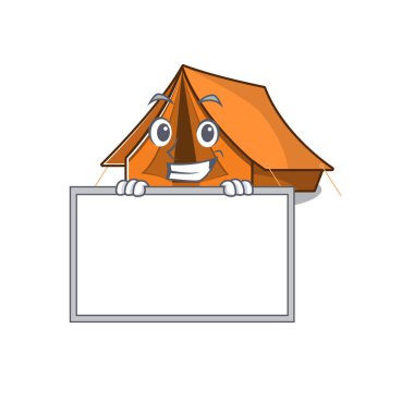 Kamp çadırı Kaydırma çizgi film karakteri stili tahtayla sırıtıyor