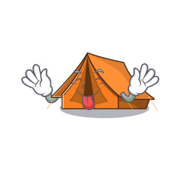 Komik yüz kamp çadırı Dili açık maskot tasarımı