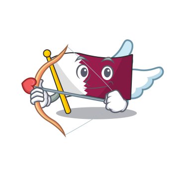 Sevimli bayrak qatar Scroll Cupid çizgi film karakteri ok ve kanatlı