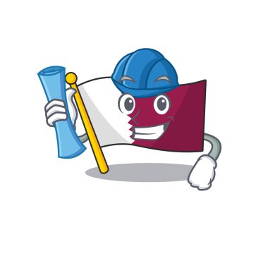 Mavi baskılı ve mavi kasklı neşeli mimar Katar Parşömeni