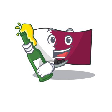 Bayrak Katar Çizgi film stili bira şişesi ile parşömen