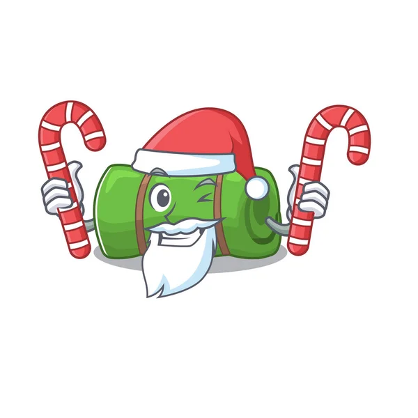 Happy camping mat Scroll Cartoon character in Santa with candy — 스톡 벡터