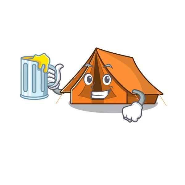 Barraca de acampamento feliz Scroll mascote design com um grande copo —  Vetores de Stock