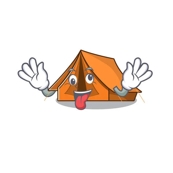 Çılgın yüzlü kamp çadırının maskotu Çizgi film karakteri tarzı — Stok Vektör