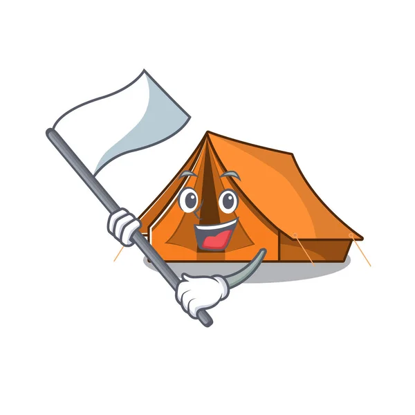 Sevimli kamp çadırı Çizgi film karakteri tarzı ayakta duran bayrak — Stok Vektör