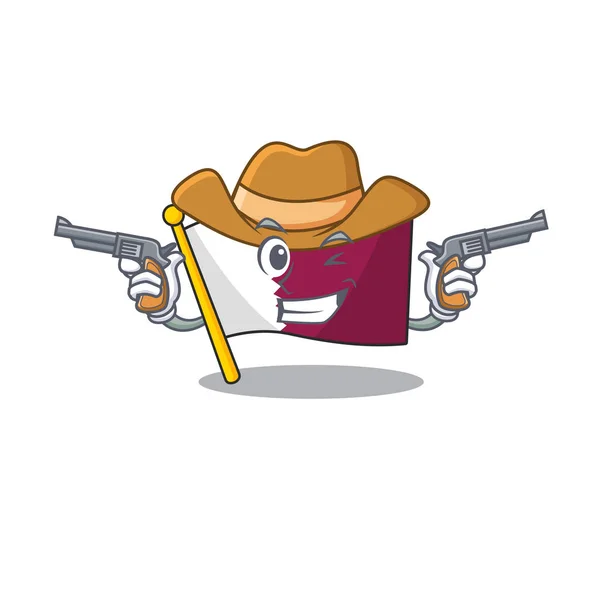 Flag qatar Scroll mascot performed as a Cowboy with guns — Stock Vector