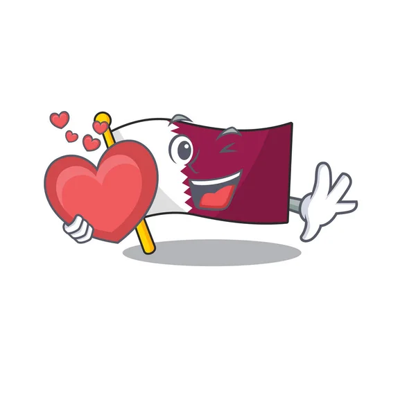 Αστεία σημαία προσώπου qatar Κύλιση χαρακτήρα κινουμένων σχεδίων με καρδιά — Διανυσματικό Αρχείο