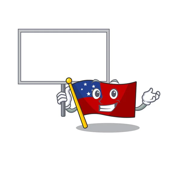 Flag samoa Scroll cute cartoon character bring a board — Stock Vector
