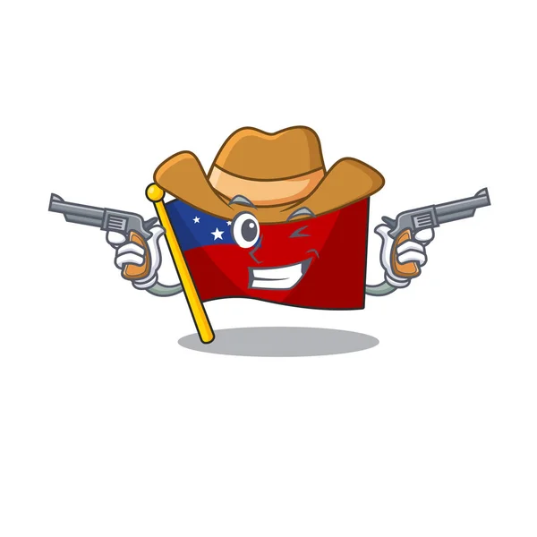 Σημαία samoa Μετακινηθείτε μασκότ εκτελείται ως Cowboy με όπλα — Διανυσματικό Αρχείο