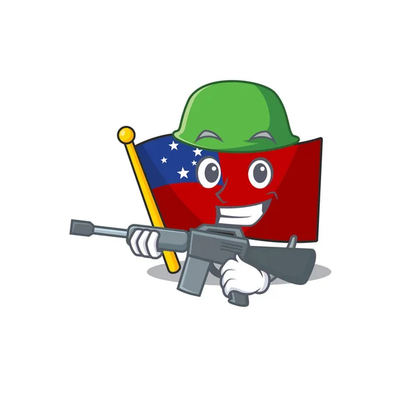 Uma mascote de bandeira samoa Scroll Exército com metralhadora —  Vetores de Stock