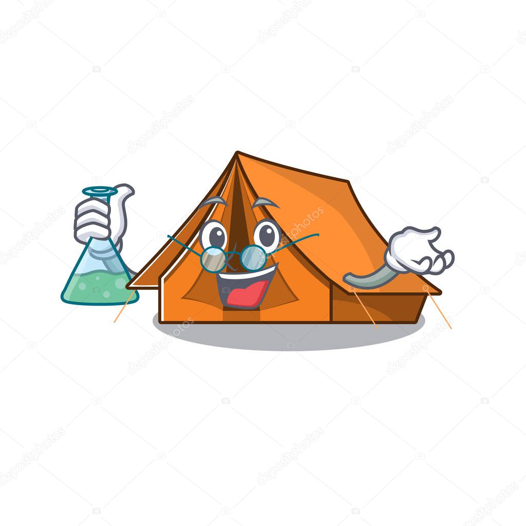 Funny and Smart Professor camping tent Scroll mascot holding glass tube