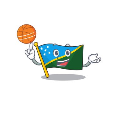 Basketbol oynayan bir bayrak sembolü Süleyman Adası Scroll çizgi film karakteri