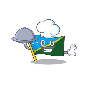 karikatür tasarımı bayrak Süleyman adası tepsisi üzerinde yemek olan bir şef olarak parşömen