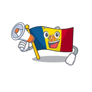 Elinde megafon tutan bir bayrak ve parşömen resmi.