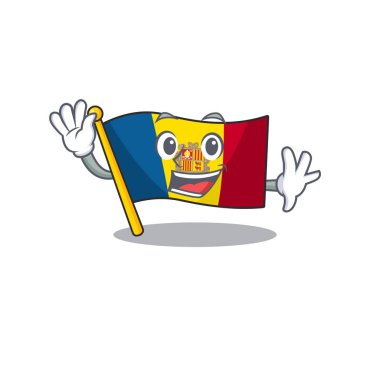 Sevimli gülen bayrak sallıyor ve çizgi film karakteri tasarımı