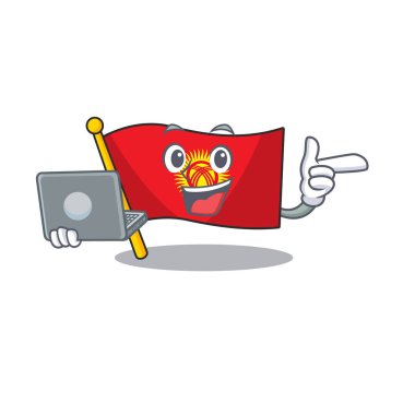 Şirin ve akıllı bayrak Kırgızistan Parşömeni dizüstü bilgisayarla çalışıyor