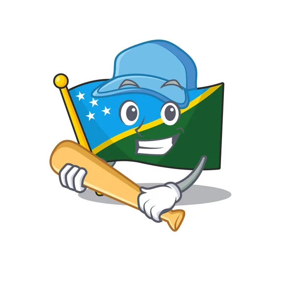 Drapeau cool Solomon île Scroll dessin animé personnage design avec baseball — Image vectorielle