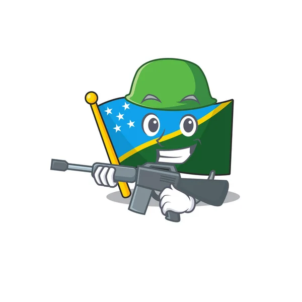 Een mascotte van vlag solomon eiland Scroll Army met machinegeweer — Stockvector