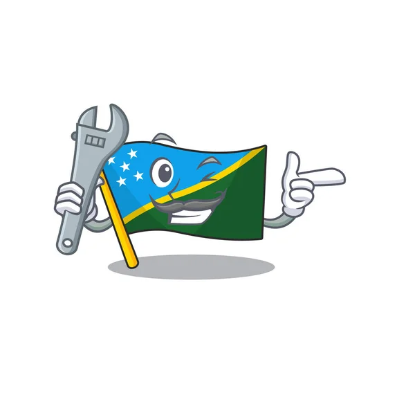 酷机械旗子所罗门岛卷轴卡通人物设计 — 图库矢量图片