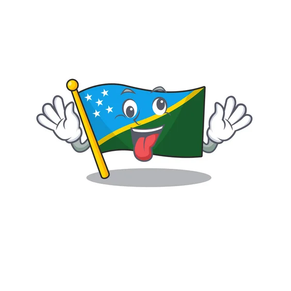 Mascotte di pazzo faccia bandiera solomon isola Scorrere Cartone animato stile personaggio — Vettoriale Stock