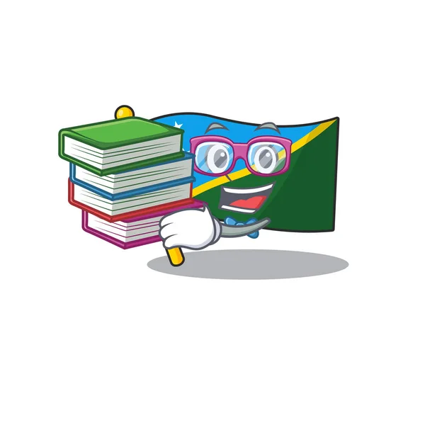 Smart Student flag solomon île de Scroll mascotte dessin animé avec livre — Image vectorielle