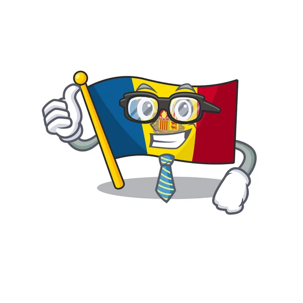 Coole Geschäftsmann Flagge andorra scroll cartoon figur mit brille — Stockvektor