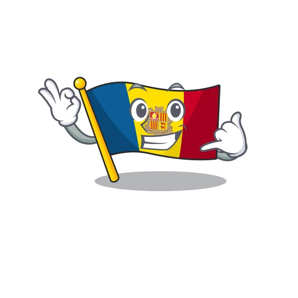 Call me cute face flag andorra Scroll mascot cartoon design — Stock Vector