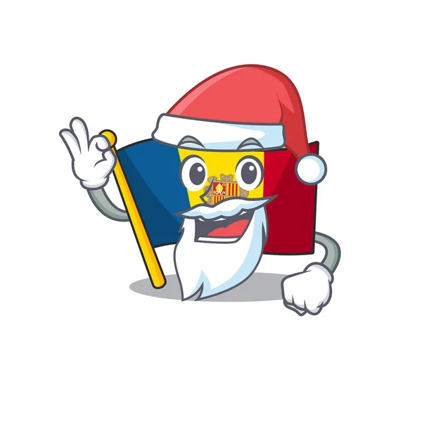 Santa drapeau andorra Scroll dessin animé personnage design avec ok doigt — Image vectorielle